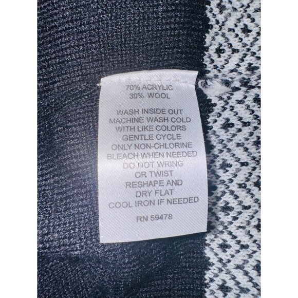 Telluride Womens Black White Long Hood Zip-Up Nordic Fair Isle Sweater Cardigan - Picture 7 of 8